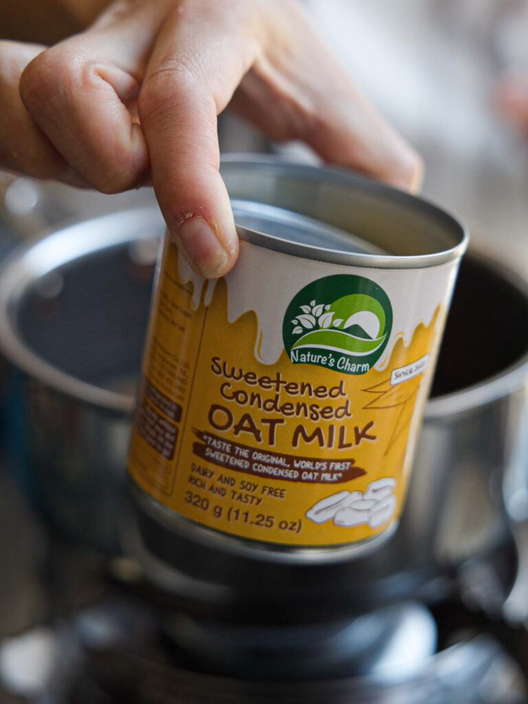 sweetened condensed oat milk in can